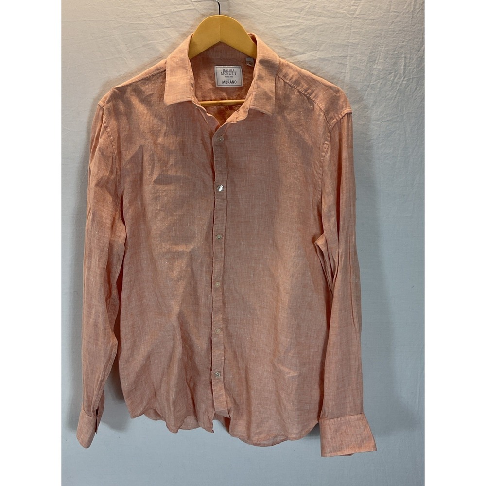 Baird Mcnutt Shirt Mens L Pink Long Sleeve 100% Linen Murano Casual Beach Summer